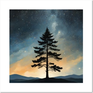 Whispers of the Cosmos: Pine Tree Harmony Posters and Art